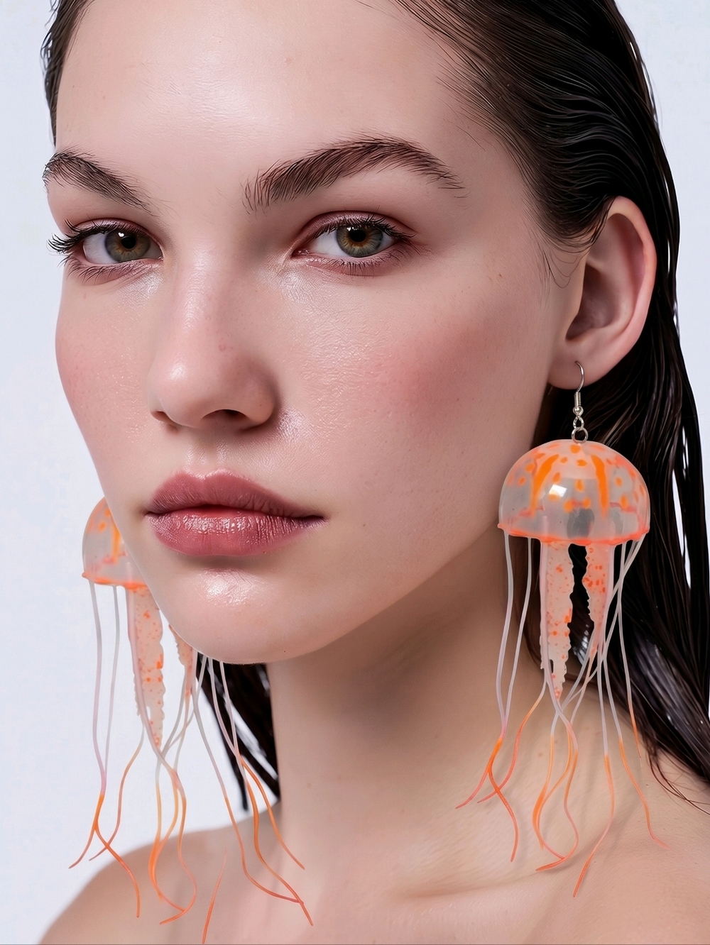 Neon Jellyfish Glow Blacklight Orange Silicone Earrings Rave Festival Statement